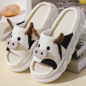 Cute Cartoon Cow Unisex Linen Slippers Spring Summer Slides